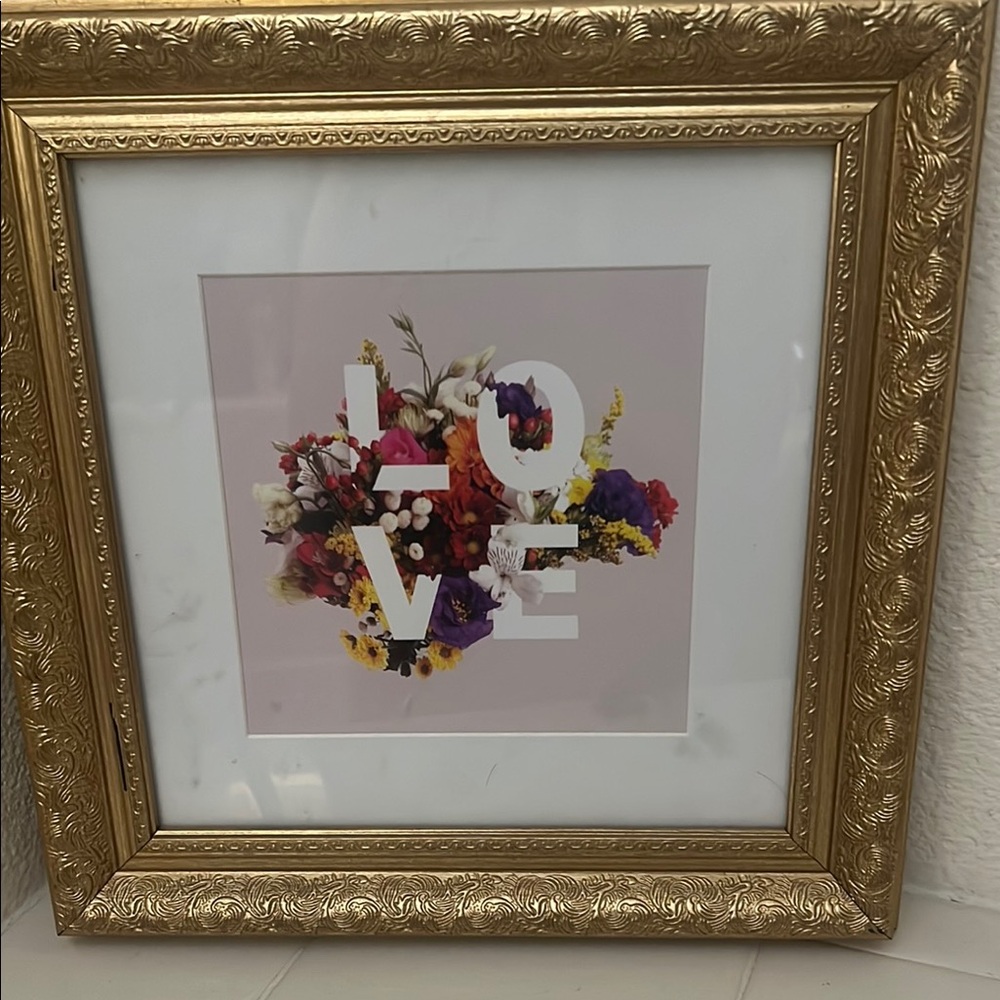 Floral Love Art Print in Gold Frame